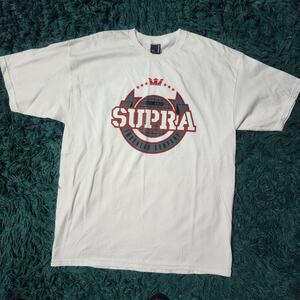 Vintage Supra Footwear Co. White Graphic Tee Skate Streetwear Shirt XL 23x33